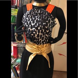 100% Gucci Silk Black/White/Red/Orange V Back 42/8